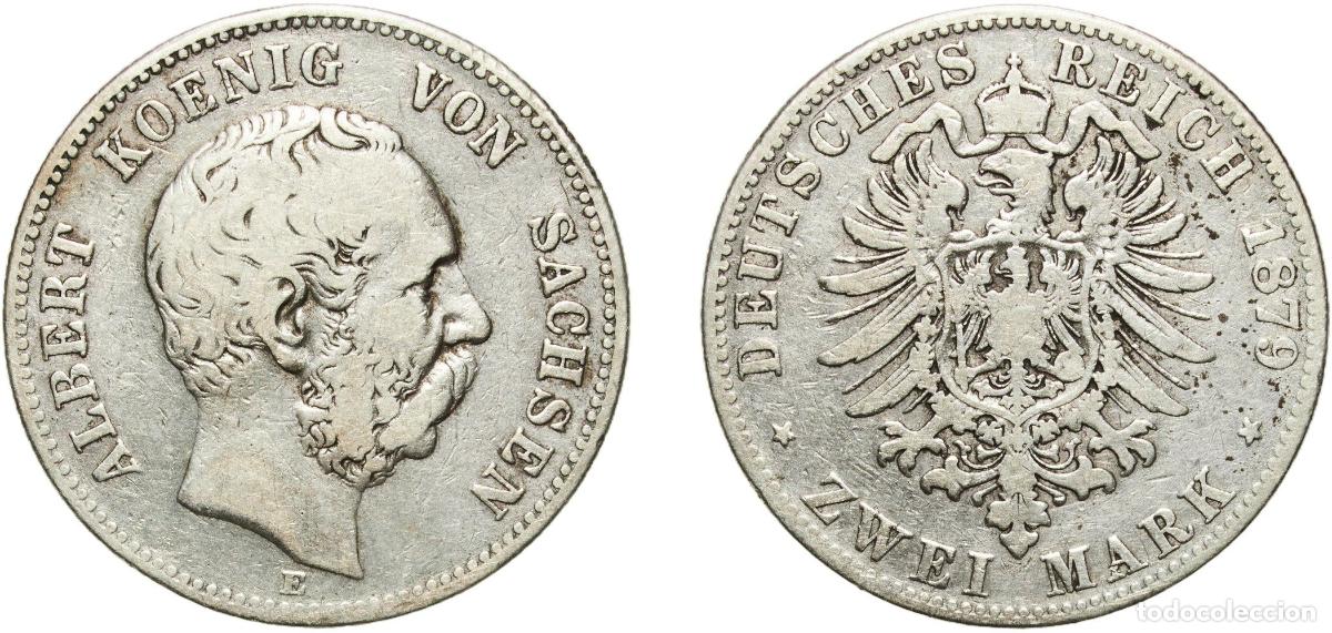 Monedas antiguas de Europa: Germany Kingdom of Saxony Kingdom of Saxony Second Empire 1879 E 2 Mark - Albert Silver (.900) Muld
