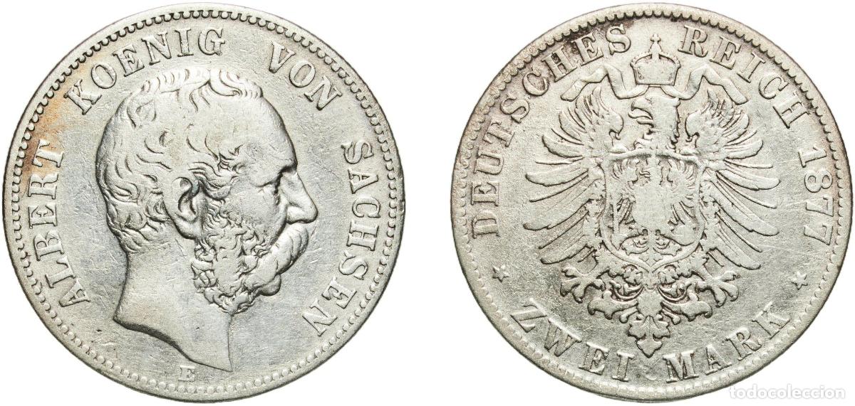 Monedas antiguas de Europa: Germany Kingdom of Saxony Kingdom of Saxony Second Empire 1877 E 2 Mark - Albert Silver (.900) Muld