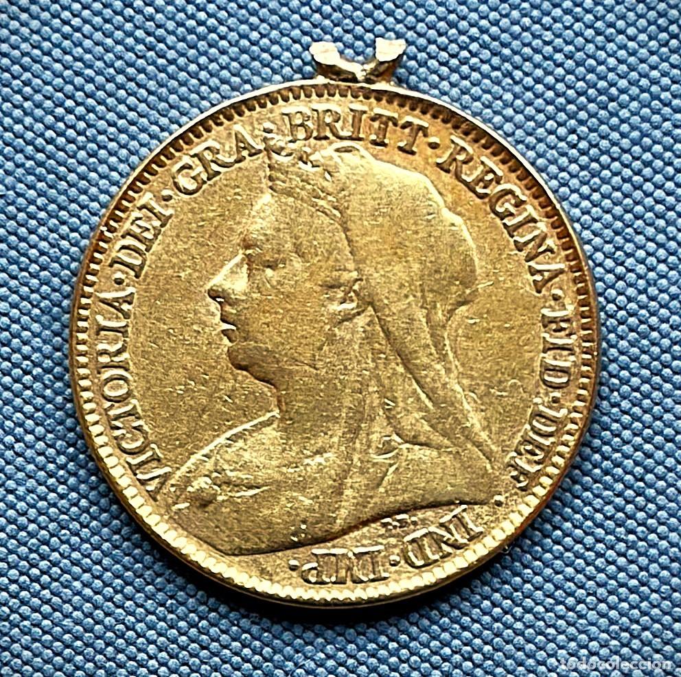 Monedas antiguas de Europa: GB - Moneda de 1/2 soberano de oro a&ntilde;o 1899 - 0,1177 oz de oro 917/1000 - la de las fotos