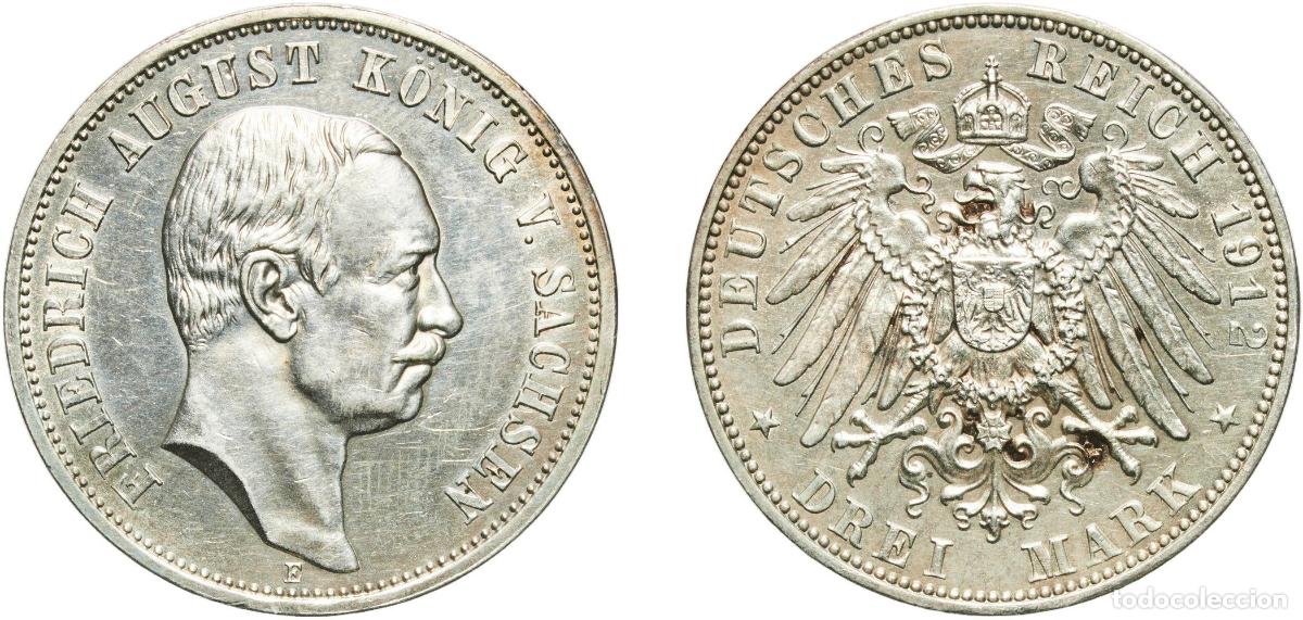 Monedas antiguas de Europa: Germany Kingdom of Saxony Kingdom of Saxony Second Empire 1912 E 3 Mark - Friedrich August III Silv