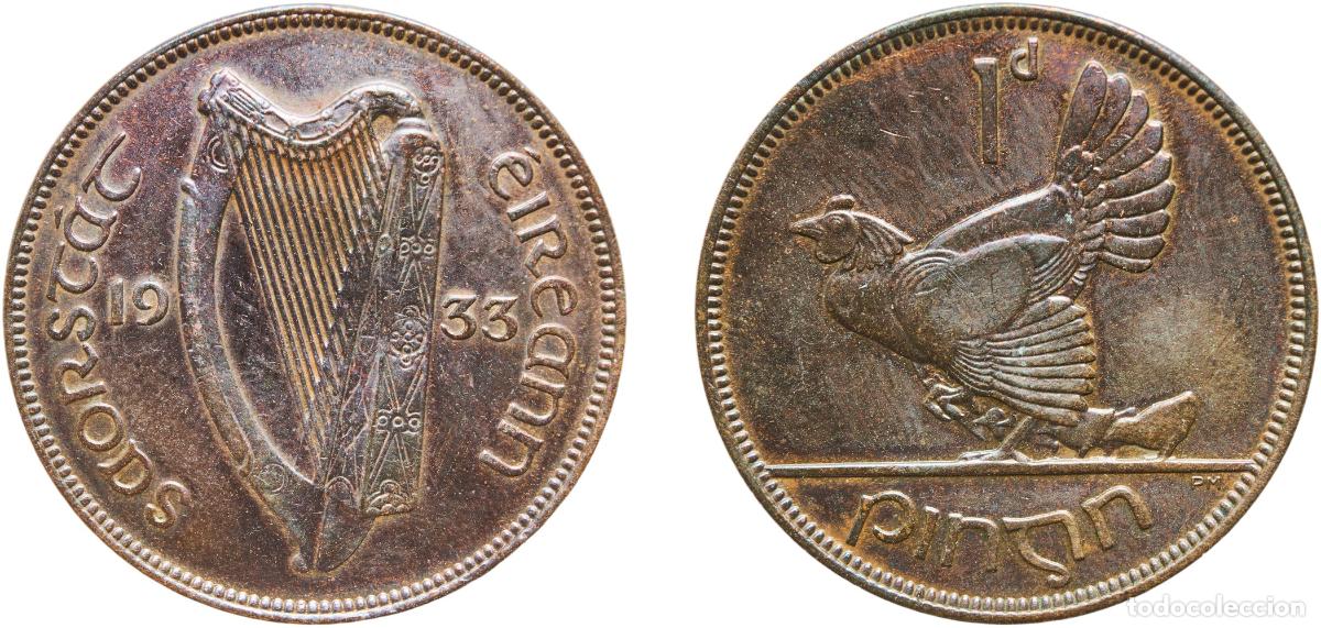 Monedas antiguas de Europa: Ireland Irish Free State 1933 1 Pingin Bronze Royal Mint (Tower Hill) (1680000) 9.35g XF KM 3 Sp 6