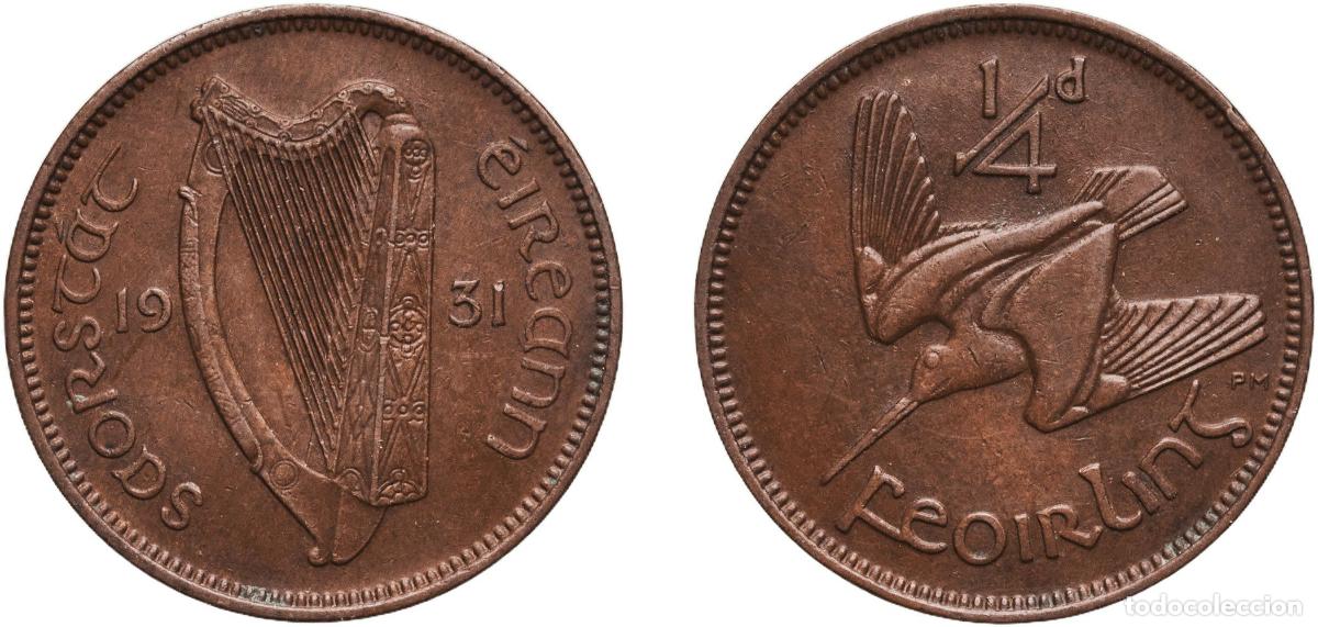 Monedas antiguas de Europa: Ireland Irish Free State 1931 Feoirling / &frac14; Phingin Bronze Royal Mint (Tower Hill) (192000) 2.82g A