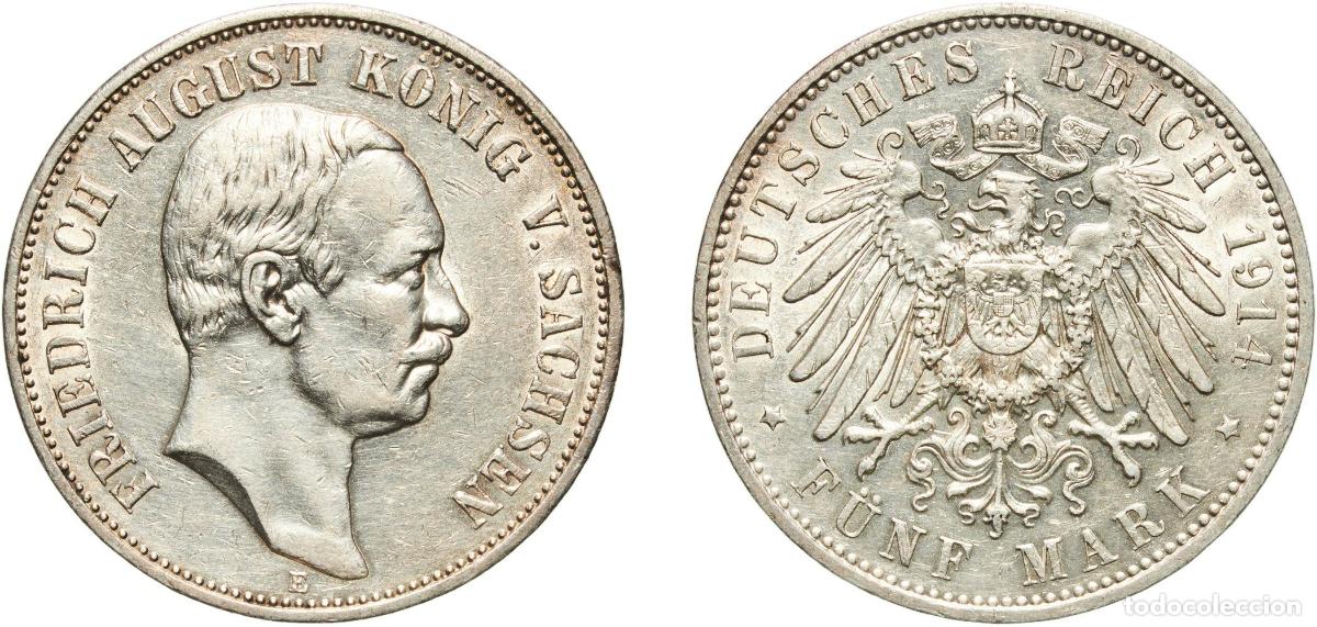 Monedas antiguas de Europa: Germany Kingdom of Saxony Kingdom of Saxony Second Empire 1914 E 5 Mark - Friedrich August III Silv