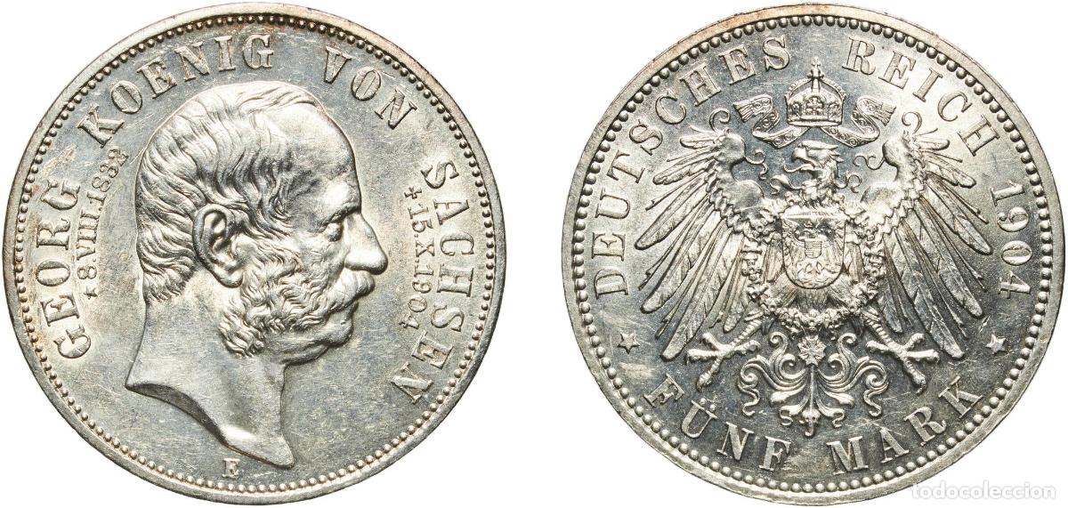 Monedas antiguas de Europa: Germany Kingdom of Saxony Kingdom of Saxony Second Empire 1904 E 5 Mark - Georg (8.VIII.1832 +15.X.