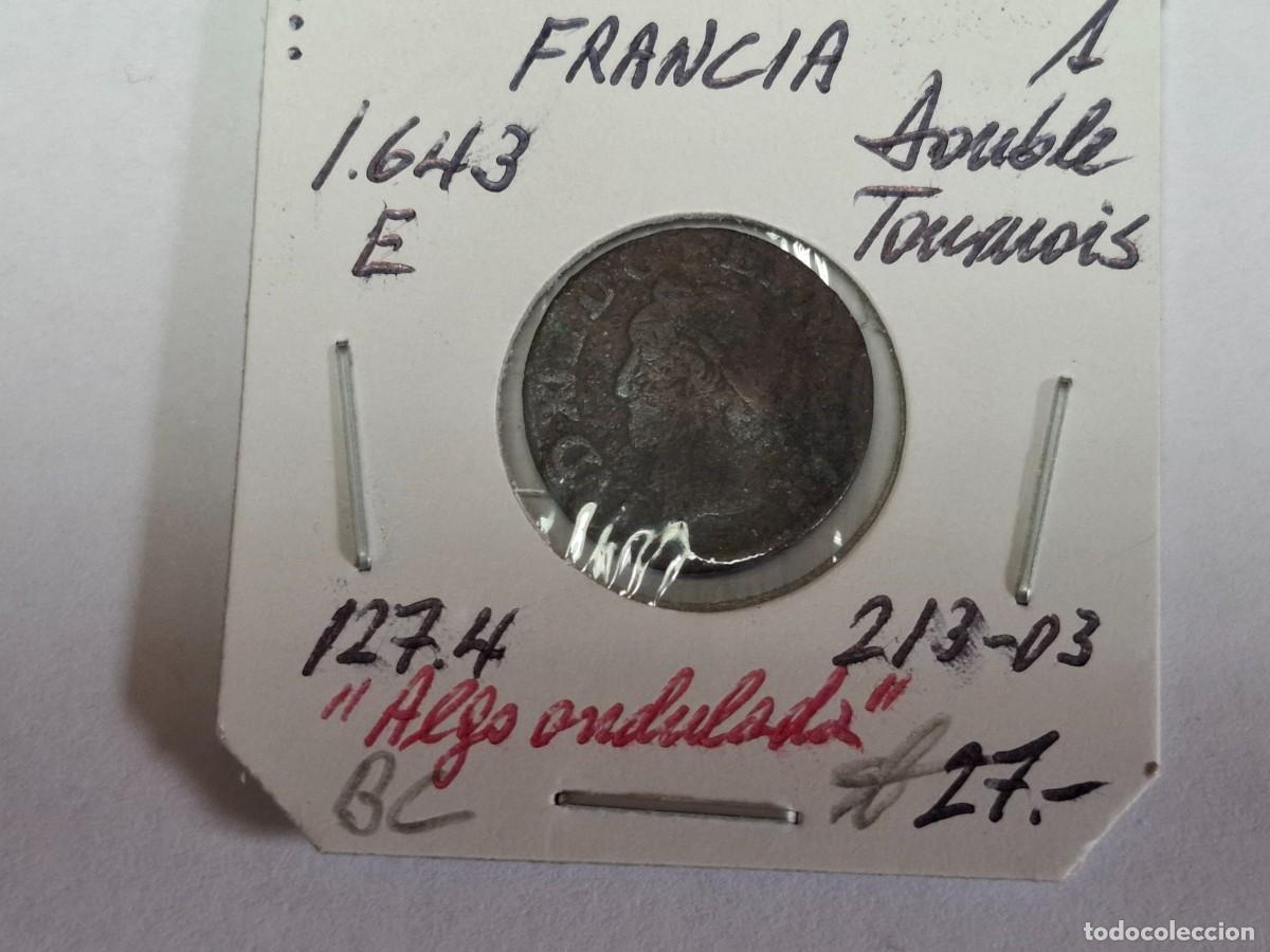Monedas antiguas de Europa: 1 DOUBLE TOURNOIS de 1643 E KM 127.4 FRANCIA en BC