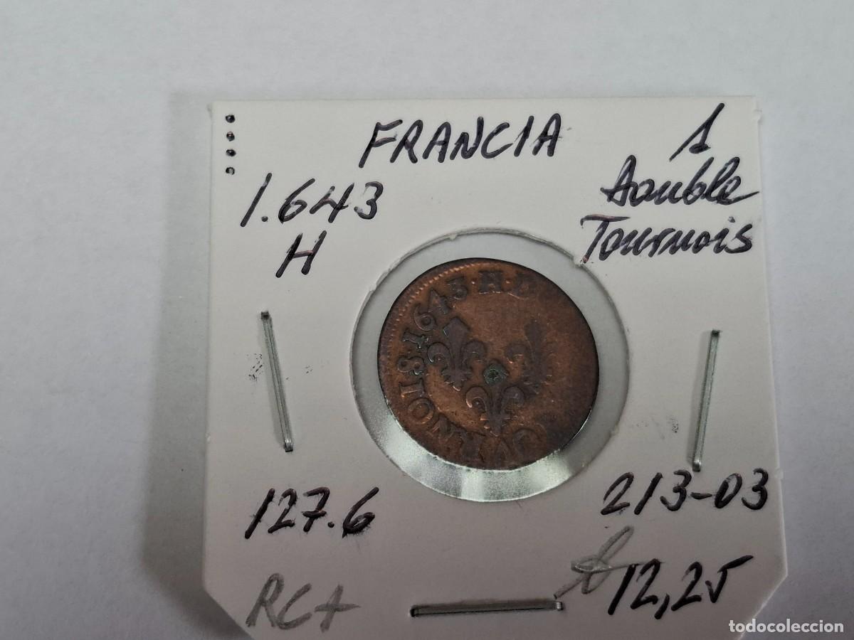 Monedas antiguas de Europa: 1 DOUBLE TOURNOIS de 1643 H KM 127.6 FRANCIA en RC+