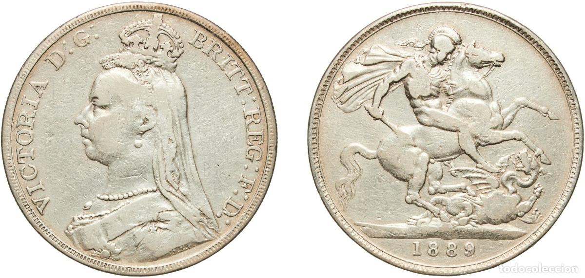Monedas antiguas de Europa: Great Britain United Kingdom Kingdom 1889 1 Crown - Victoria (2nd portrait) Silver (.925) Royal Min