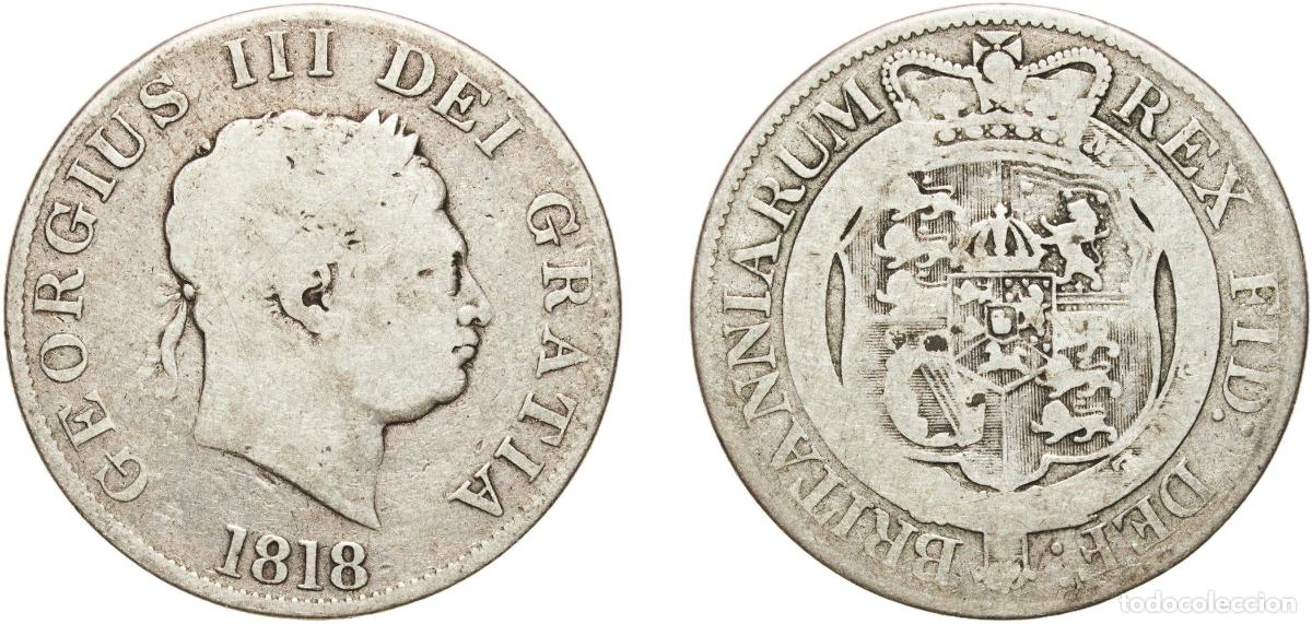 Monedas antiguas de Europa: Great Britain United Kingdom Kingdom 1818 Half / &frac12; Crown - George III (2nd portrait) Silver (.925)