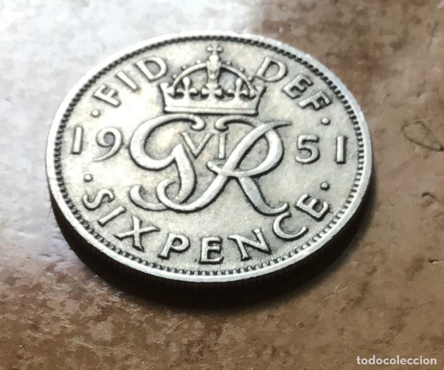 Monedas antiguas de Europa: 6 peniques del Reino Unido. A&ntilde;o 1951