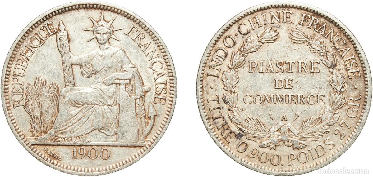 Monedas antiguas de Europa: French Indochina French colony 1900 A 1 Piastre Silver (.900) (Copper .100) Paris Mint (13319000) 2