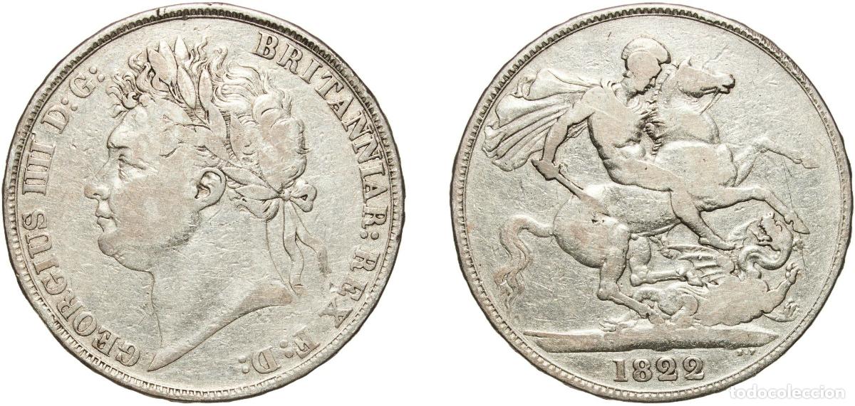 Monedas antiguas de Europa: Great Britain United Kingdom 1822 1 Crown - George IV (TERTIO) Silver (.925) Royal Mint (Tower Hill