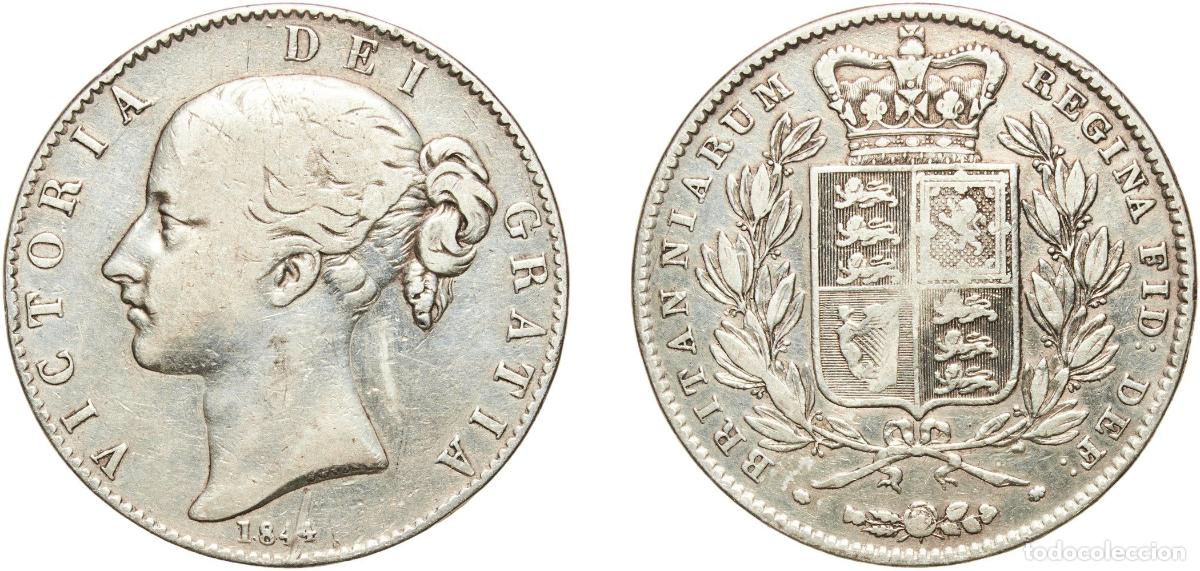 Monedas antiguas de Europa: Great Britain United Kingdom Kingdom 1844 1 Crown - Victoria (1st portrait) Silver (.925) Royal Min