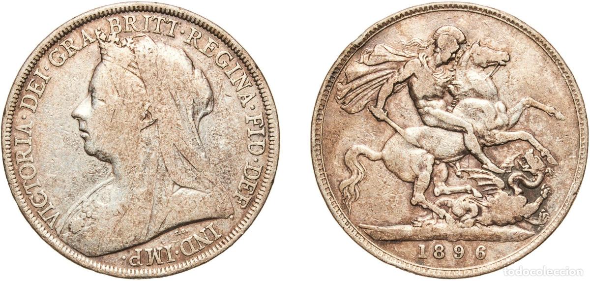 Monedas antiguas de Europa: Great Britain United Kingdom 1896 LX 1 Crown - Victoria (3rd portrait) Silver (.925) Royal Mint (To