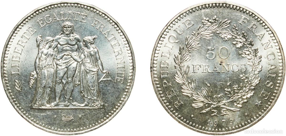 Monedas antiguas de Europa: France Fifth Republic 1979 50 Francs Silver (.900) (Copper .100) Paris Mint (12040511) 30.04g UNC F