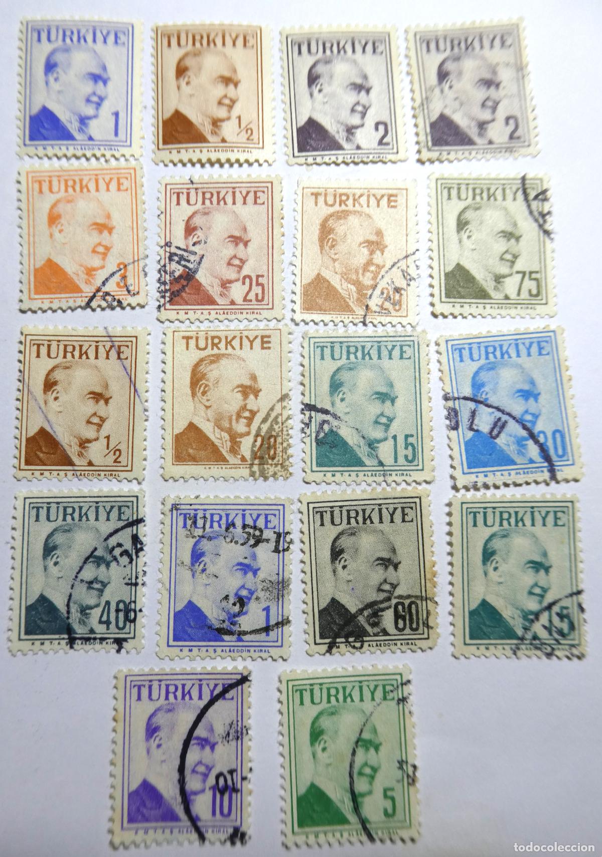 Monedas antiguas de Europa: 18 sellos postales de Turqu&iacute;a de Mustafa Kemal Atat&uuml;rk. diferentes valores
