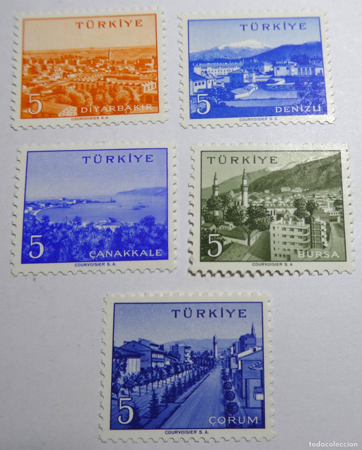 Monedas antiguas de Europa: 5 sellos postales de Turqu&iacute;a serie &rdquo;Ciudades de Turqu&iacute;a&rdquo;, de 5 Kurus