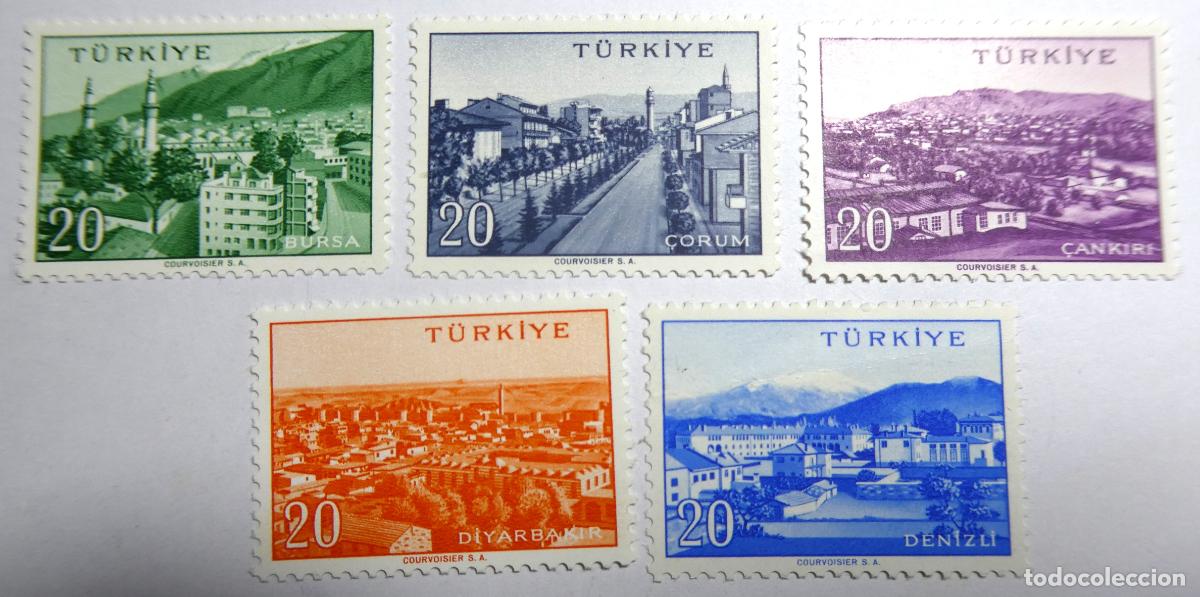 Monedas antiguas de Europa: 5 sellos postales de Turqu&iacute;a serie &rdquo;Ciudades de Turqu&iacute;a&rdquo;, de 20 Kurus