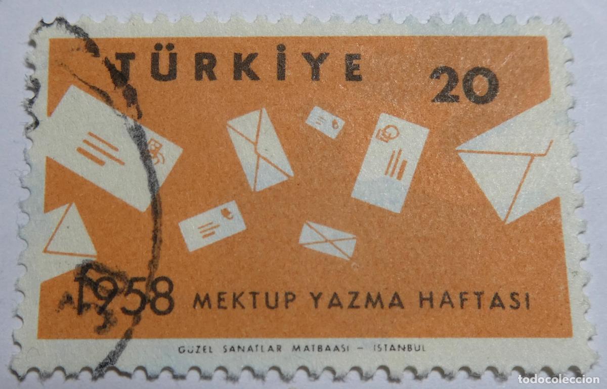 Monedas antiguas de Europa: sello postal de Turqu&iacute;a 20 Para 1958 , Semana de la Escritura de Cartas