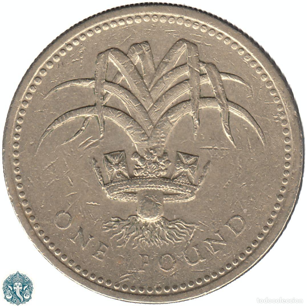 Monedas antiguas de Europa: REINO UNIDO 1 Libra 1985 Puerro gal&eacute;s KM#941 canto normal INGLATERRA GRAN BRETA&Ntilde;A