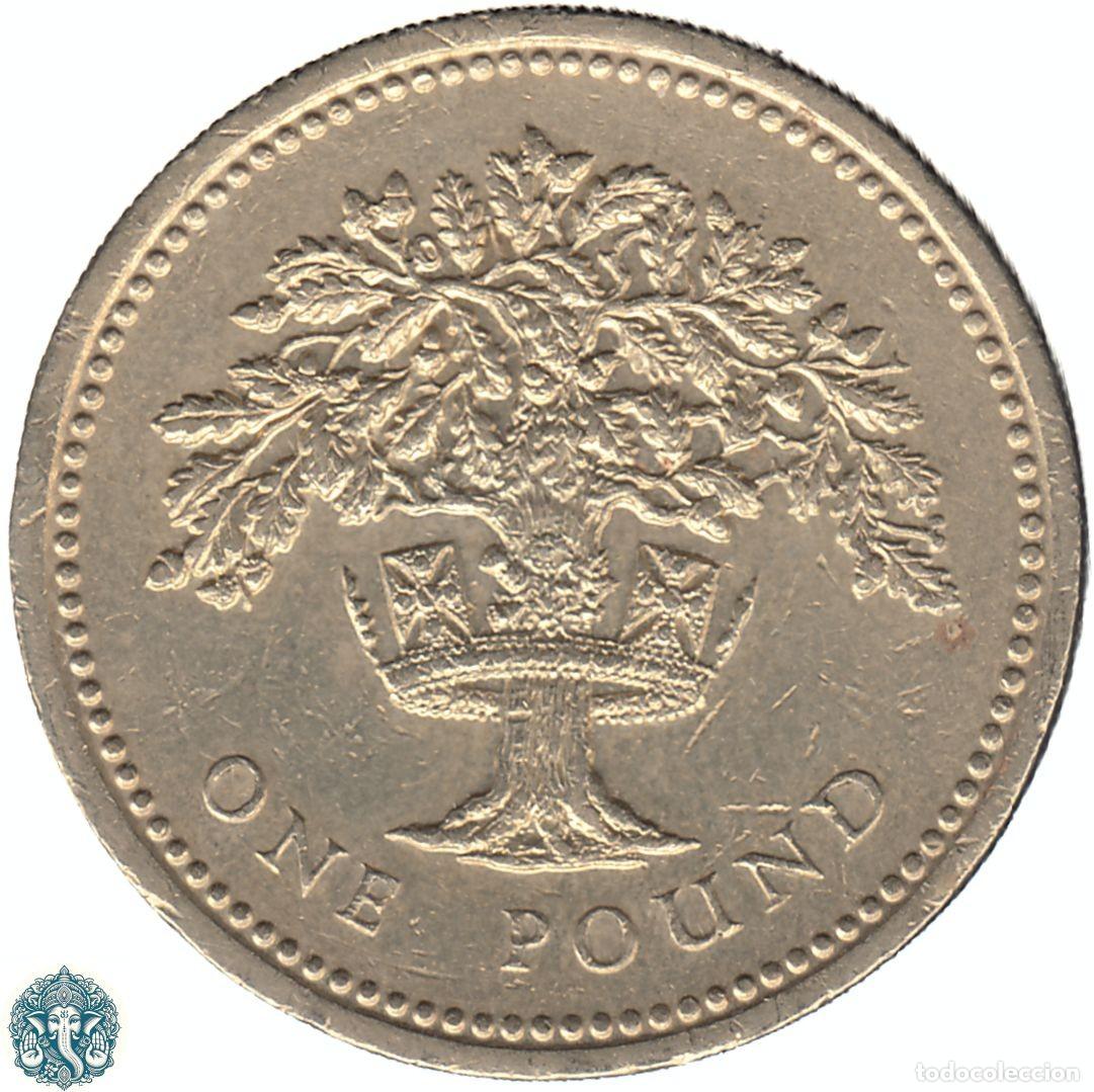Monedas antiguas de Europa: REINO UNIDO 1 Libra 1992 Roble y Diadema KM#948 canto normal INGLATERRA GRAN BRETA&Ntilde;A
