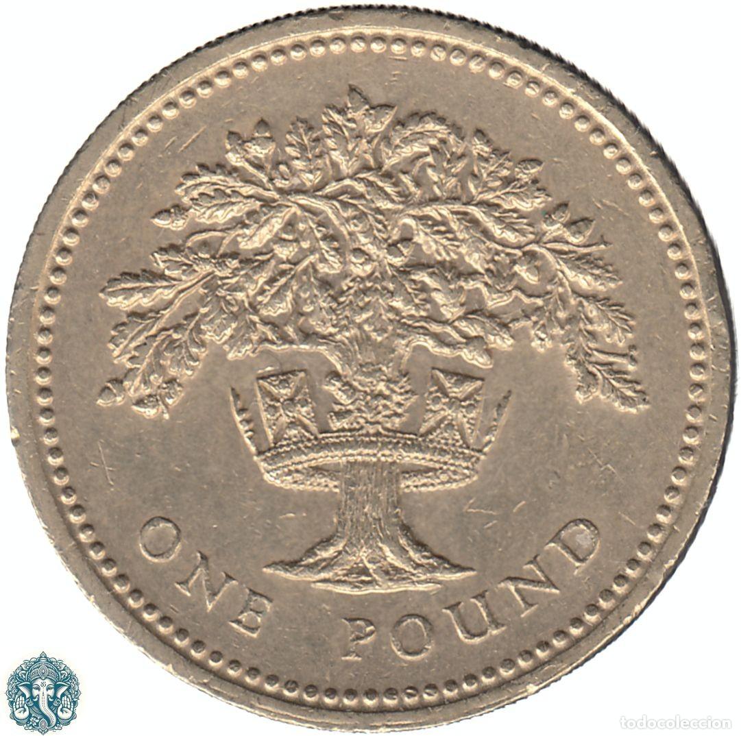 Monedas antiguas de Europa: REINO UNIDO 1 Libra 1992 Roble y Diadema KM#948 canto invertido INGLATERRA GRAN BRETA&Ntilde;A