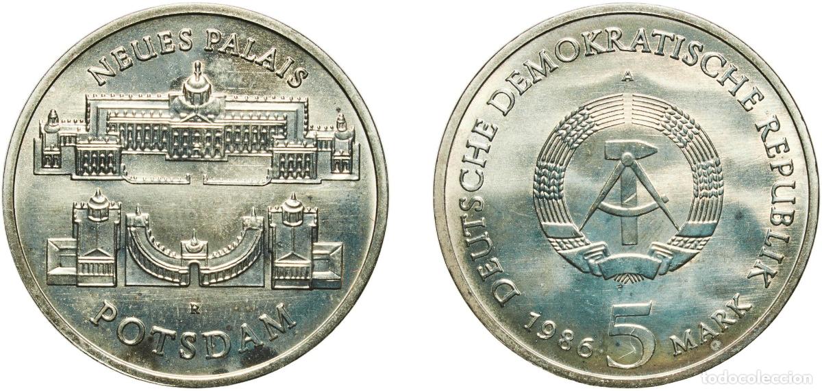 Monedas antiguas de Europa: Germany German Democratic Republic Democratic republic 1986 A 5 Mark (New Palace of Potsdam) Nickel