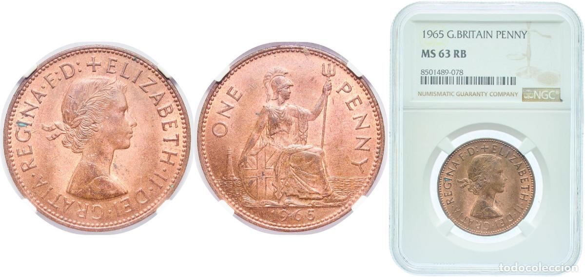 Monedas antiguas de Europa: Great Britain United Kingdom Kingdom 1965 1 Penny - Elizabeth II (1st portrait; without 'BRITT:OMN'