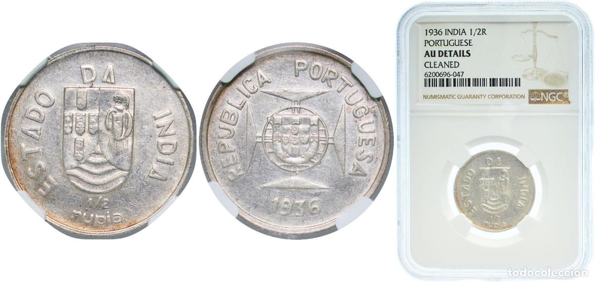 Monedas antiguas de Europa: India Republic 1936 &frac12; Rupia - Republic (Lisboa mint) Silver (.917) Lisbon Mint (100000) 6g NGC AU C