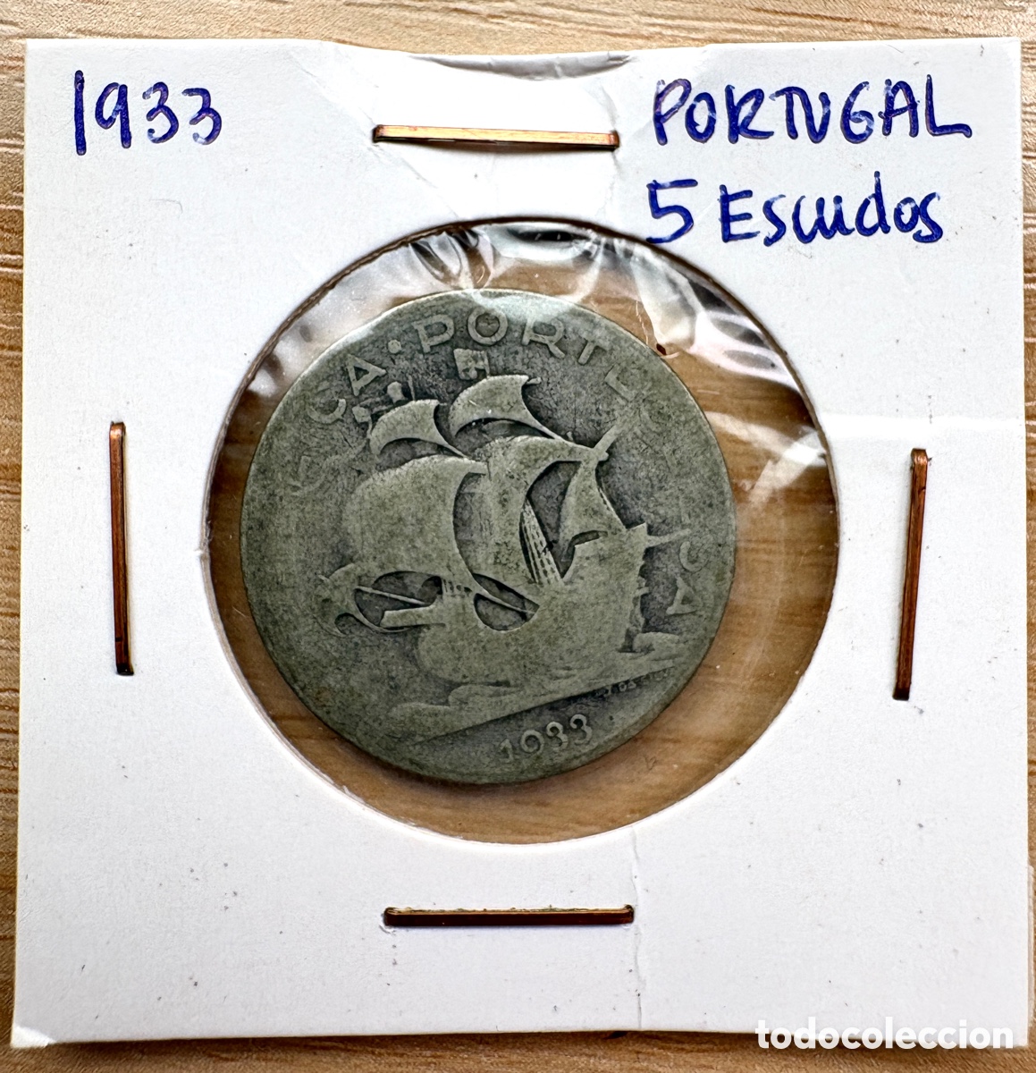 Monedas antiguas de Europa: Moneda de Plata - 5 Escudos Portugal 1933 (Carabela)