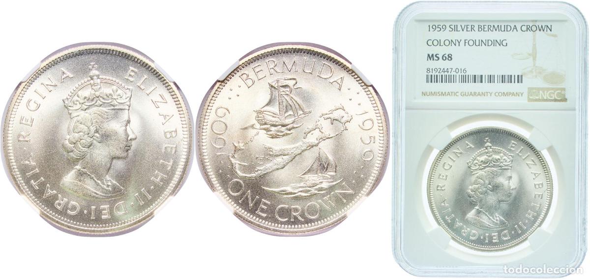 Monedas antiguas de Europa: Bermuda British Overseas Territory 1959 1 Crown - Elizabeth II (350th Anniversary - Colony Founding