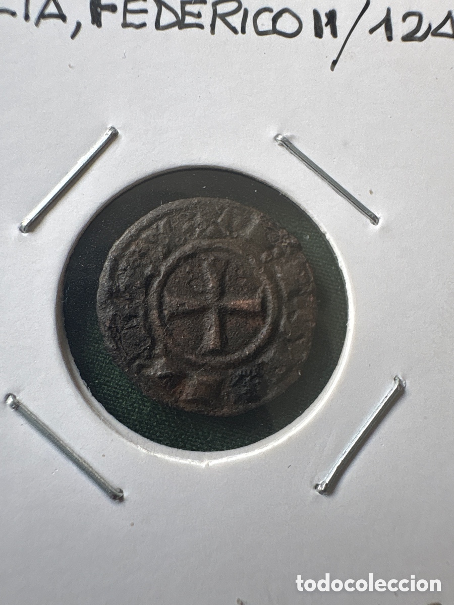 Moedas antigas da Europa: Moneda 1 Denaro 1245, Sicilia, Federico II (A15)