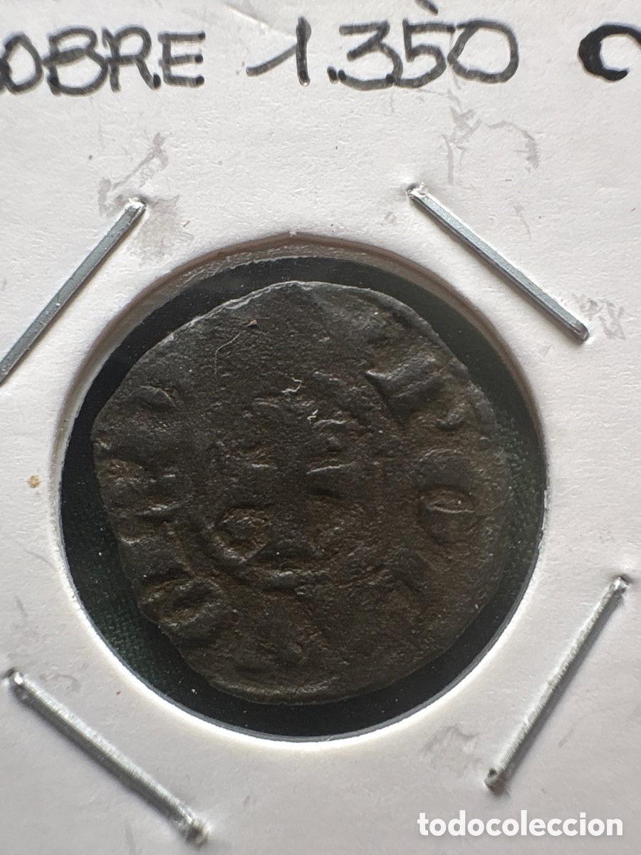 Moedas antigas da Europa: Moneda 1/2 Tostao, Pedro El Cruel, Portugal (A15)