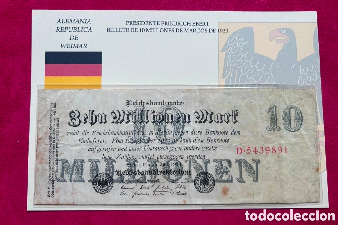 Monedas antiguas de Europa: Billete Alemania 1923 - Rep&uacute;blica de Weimar - 10 Millones de Marcos - Hiperinflaci&oacute;n