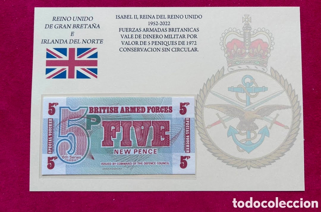 Monedas antiguas de Europa: Vale de Dinero Militar Brit&aacute;nico - 5 Peniques (New Pence) 1972 - British Armed Forces