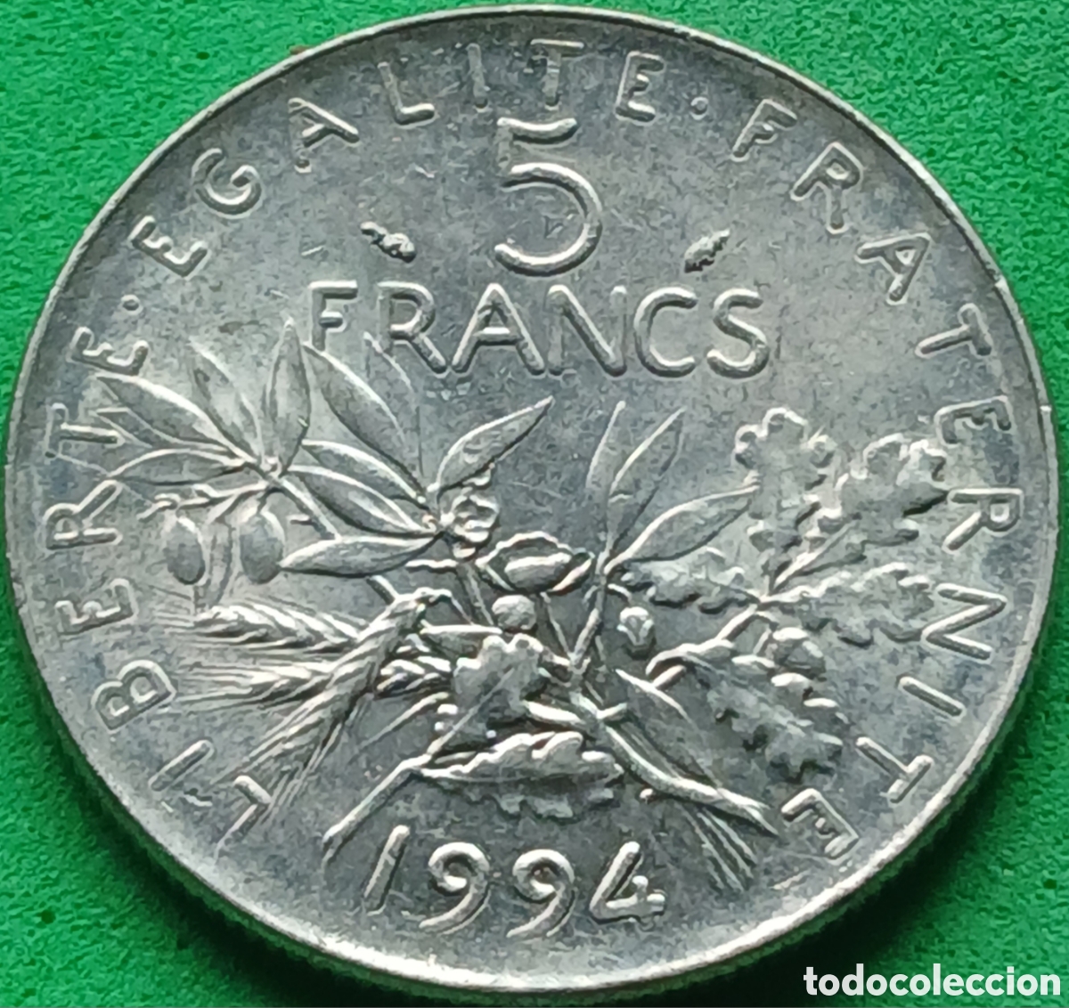 Monedas antiguas de Europa: Francia 5 francos 1994 km#926a ceca &rdquo;delf&iacute;n &rdquo; poco com&uacute;n