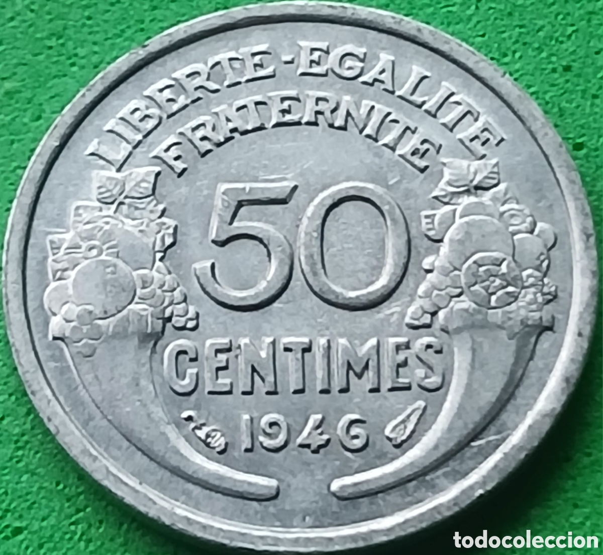 Monedas antiguas de Europa: Francia 50 c&eacute;ntimos 1946 km#894a sin marca de ceca