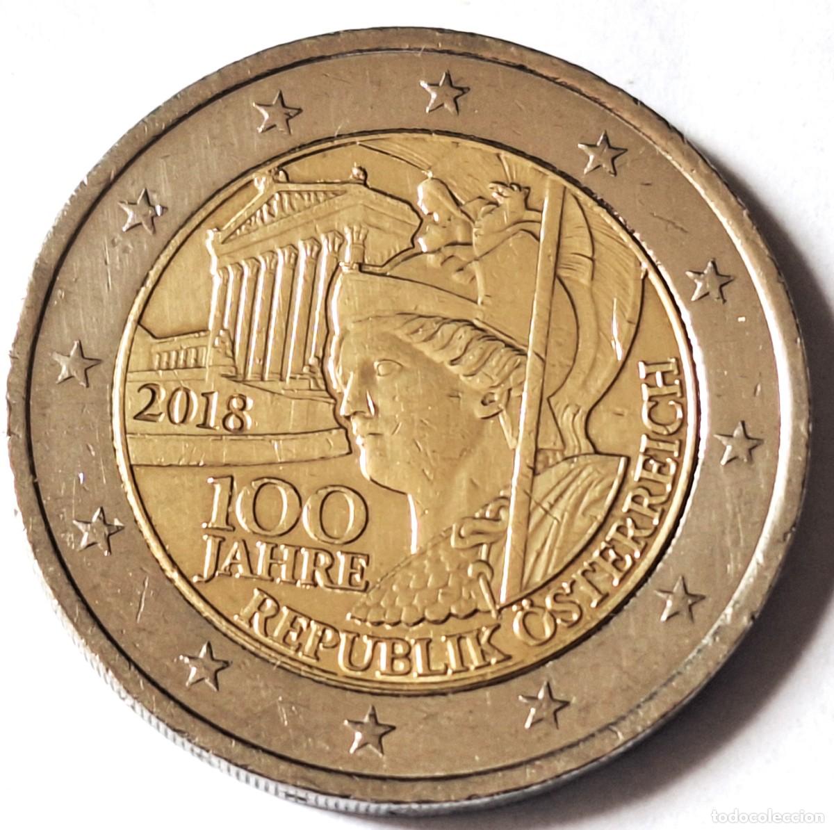 Monedas antiguas de Europa: AUSTRIA- MONEDA CONMEMORATIVA DE 2 EUROS DEL A&Ntilde;O 2018- 100 ANIV. PEPUBLICA AUSTRIA - BIEN CONSERVADA