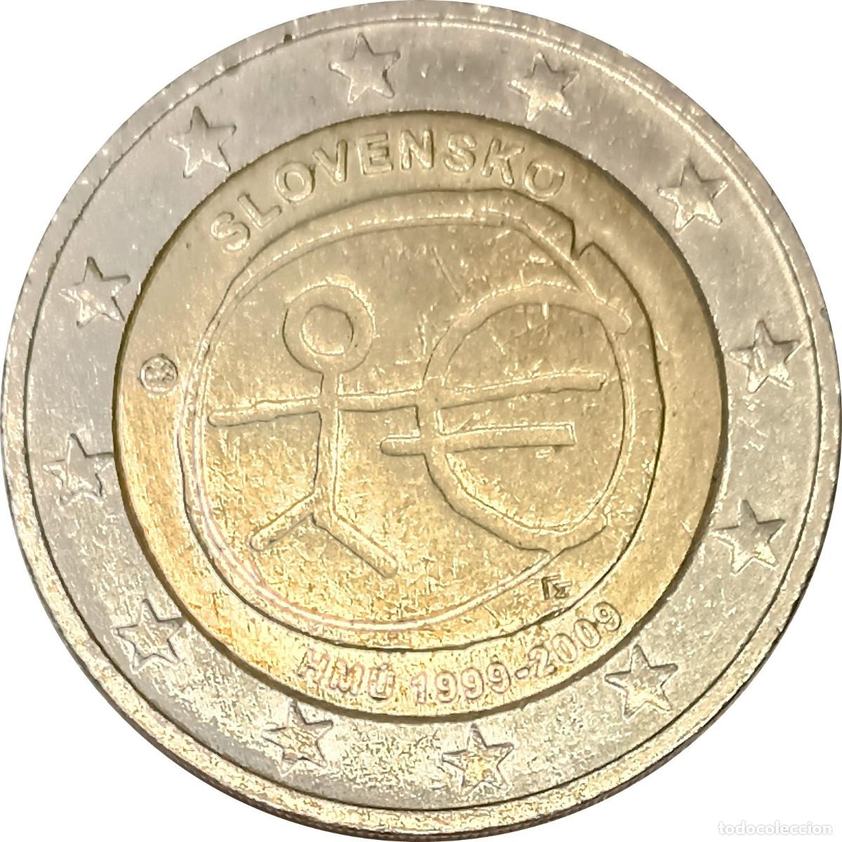 Monedas antiguas de Europa: Eslovaquia. 2 euros 2009, conmemorativa 10 a&ntilde;os nacimiento del euro. KM# 103. (177).