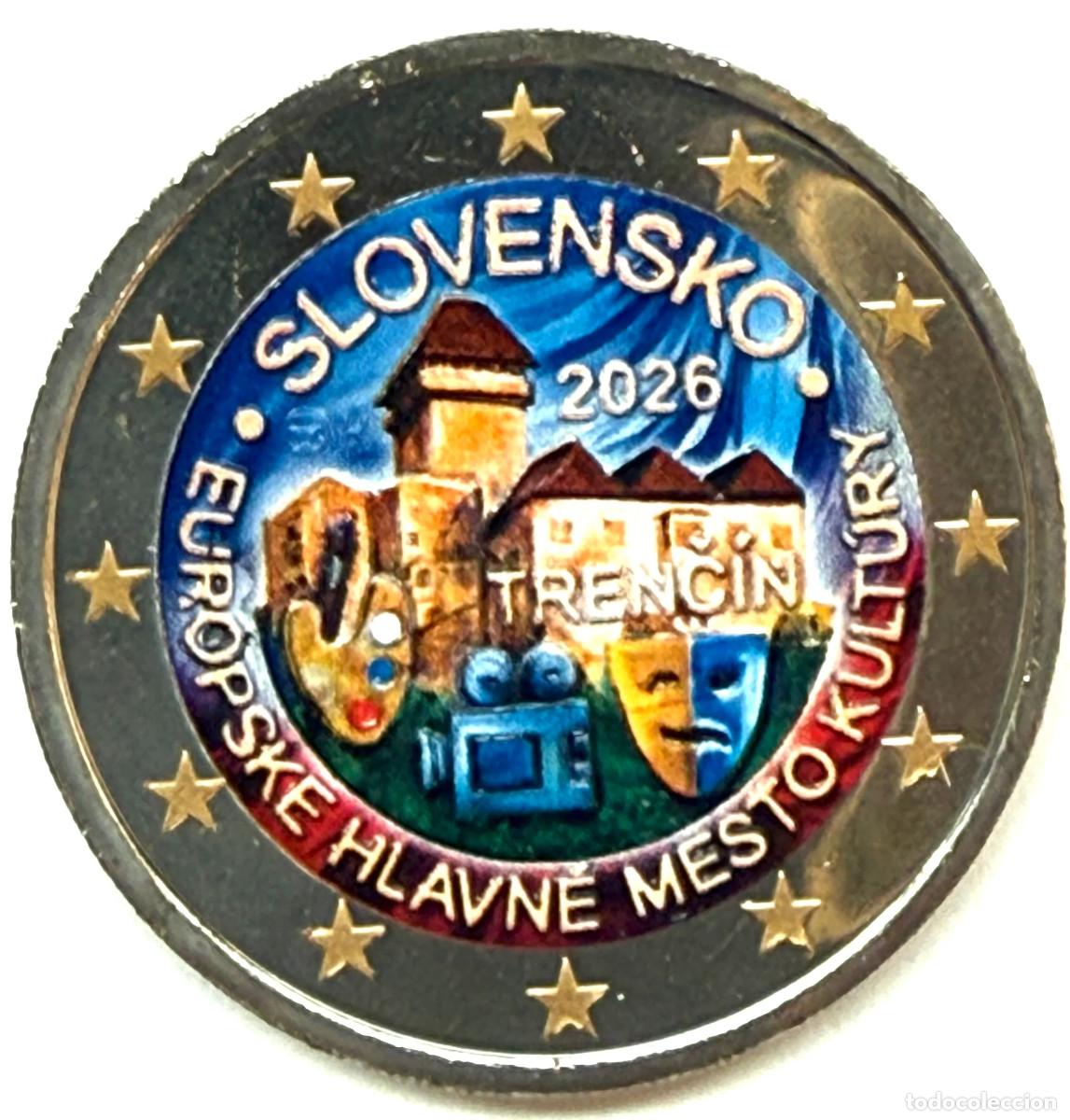 Monedas antiguas de Europa: ESLOVAQUIA 2 euro 2026 Ciudad de Trenč&iacute;n Capital europea de la Cultura COLOR