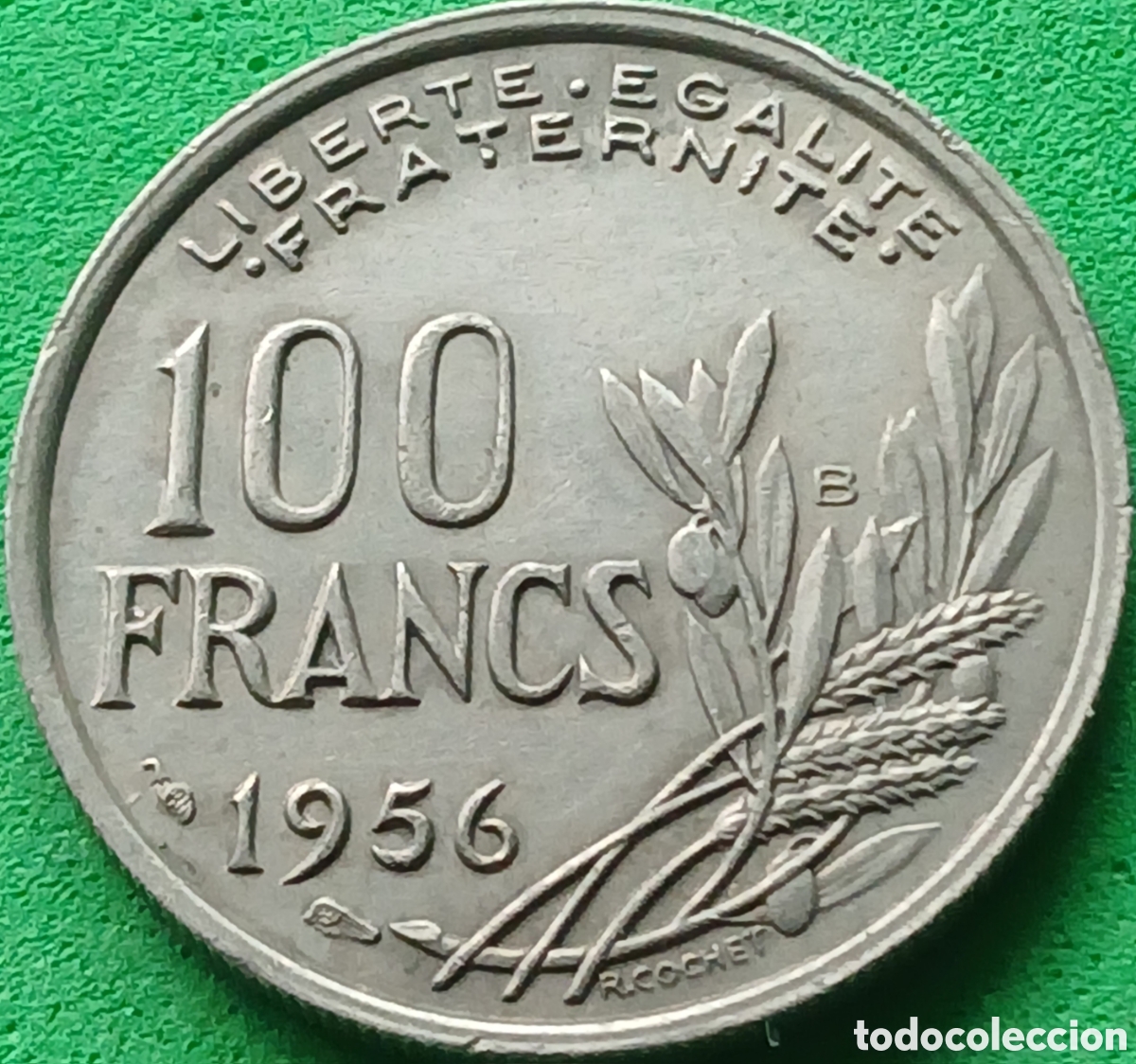 Monedas antiguas de Europa: Francia 100 francos 1956 B Beaumont-le-Roger km#919 poco com&uacute;n