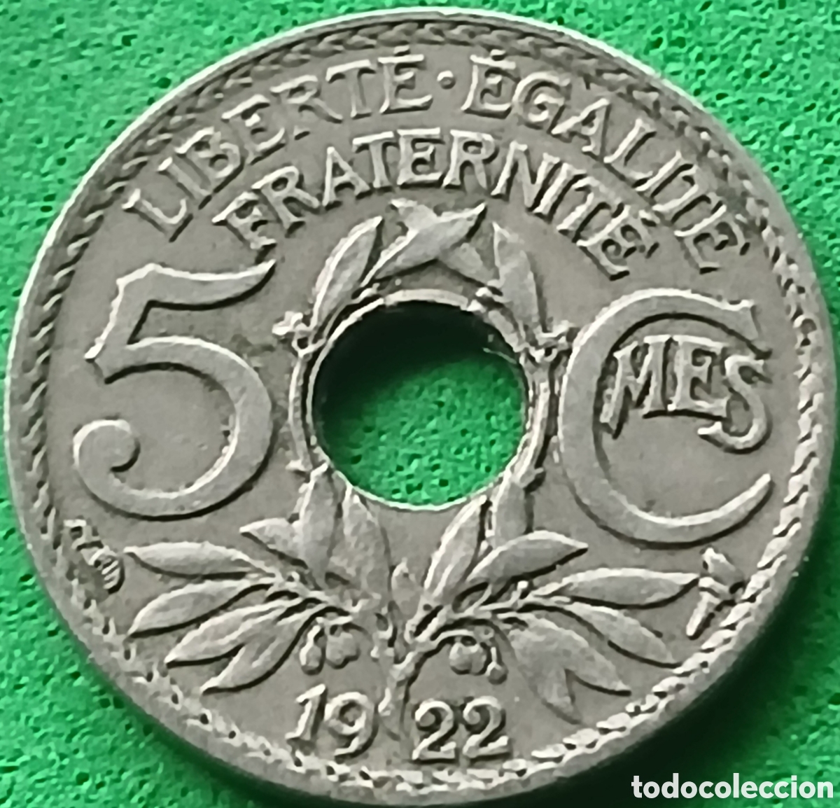 Monedas antiguas de Europa: Francia 5 c&eacute;ntimos 1922 km#875 ceca Par&iacute;s