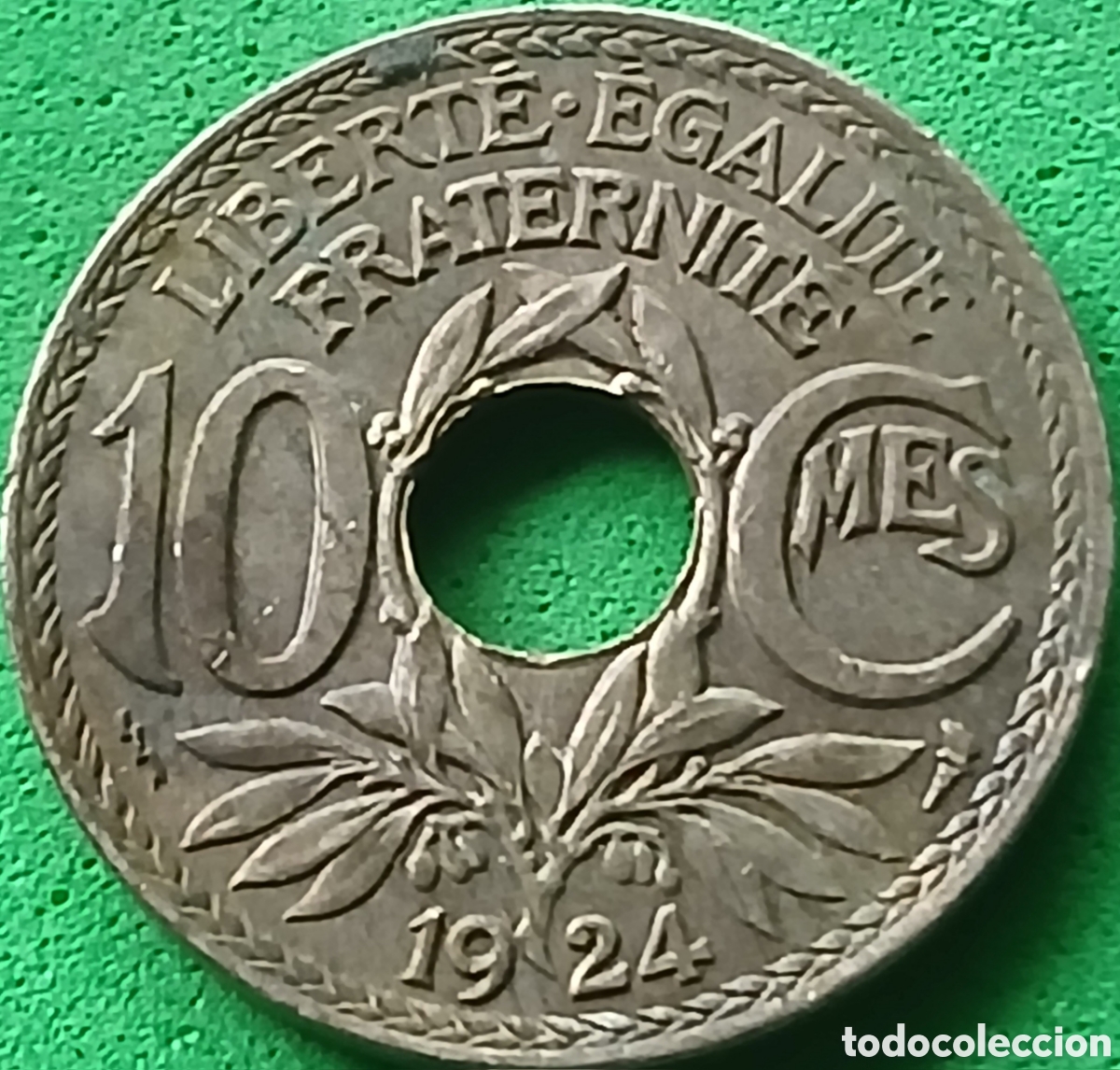 Monedas antiguas de Europa: Francia 10 c&eacute;ntimos 1924 km#866a marca de ceca &rdquo;Relampago&rdquo; - Poissy
