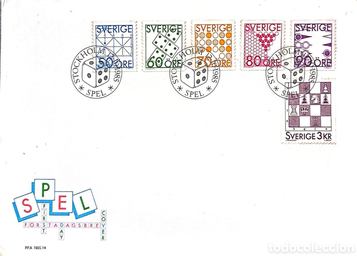 Monedas antiguas de Europa: CA)Sweden &middot; 1985 &middot; Games First Day Cover &mdash; A Swedish philatelic issue from 1985 dedicated