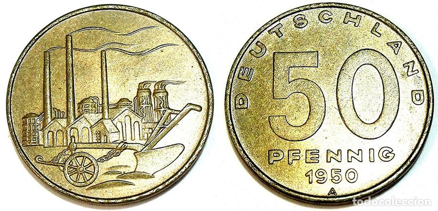 Monedas antiguas de Europa: ALEMANIA - 50 PFENNIG - 1950.A - ALUM/BRONCE - XF40/E.B.C.