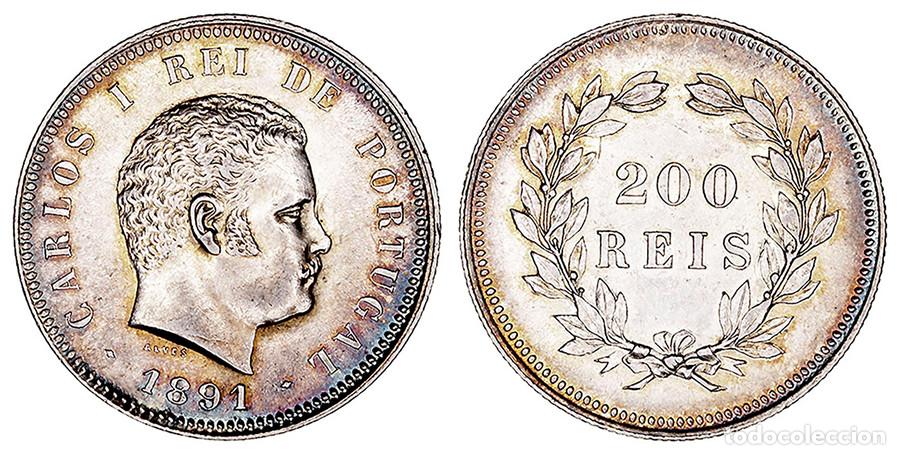 Monnaies anciennes de Europe: PORTUGAL - 200 REIS - 1891 - CARLOS.1&ordm; - XF40