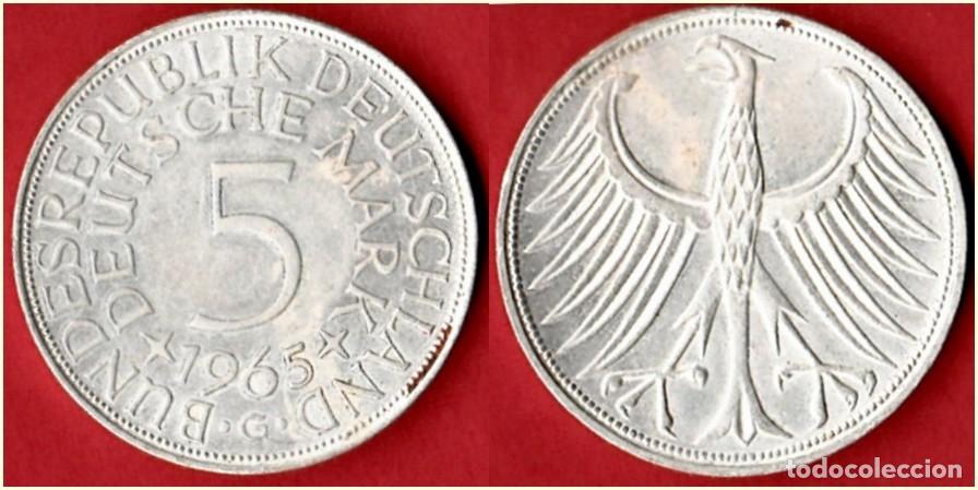Monedas antiguas de Europa: 1965 - ALEMANIA - 5 MARCOS - AGUILA DE PLATA - KM# 112 - CECA G KARLSRUHE