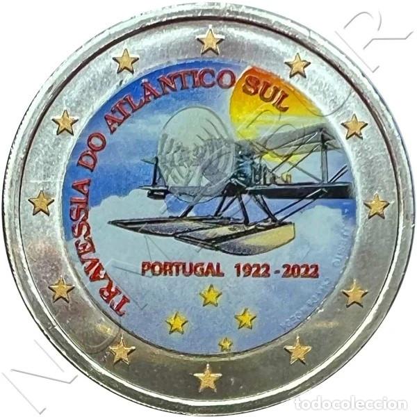 Monedas antiguas de Europa: PORTUGAL 2 euros 2022 - Primera traves&iacute;a a&eacute;rea Atl&aacute;ntico Sur - multicolor