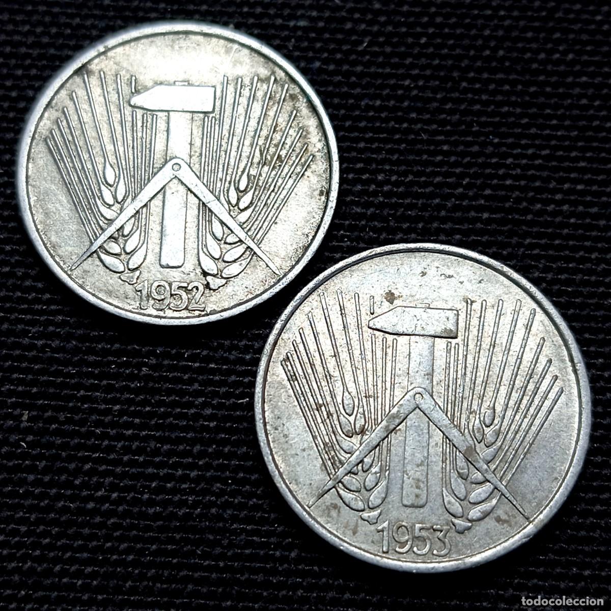 Monedas antiguas de Europa: ⚜️ BBE2 1. Alemania RDA. 1 pfennig 1952 + 1953 A