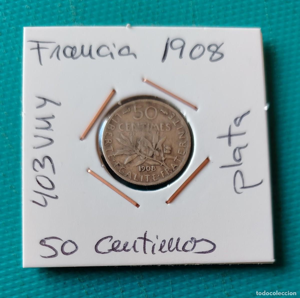 Monedas antiguas de Europa: MONEDA DE FRANCIA - 50 CENTIMOS DE PLATA - A&Ntilde;O 1908 - 403VMY
