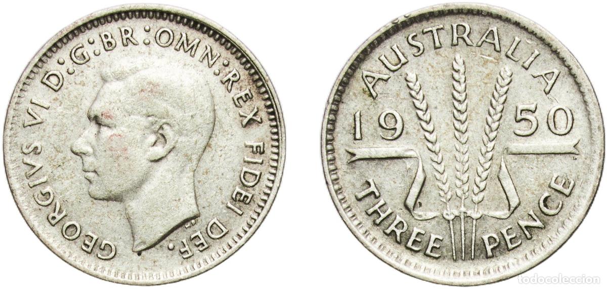 Monedas antiguas de Europa: Australia 1950 3 Pence - George VI (without &rdquo;IND:IMP&rdquo;) Silver (.500) Royal Mint (35456000) 1.38g XF